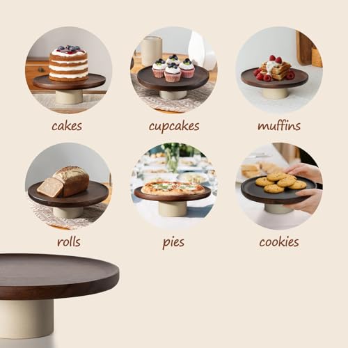 CEEFU 11 inch Rustic Acacia Wood Cake Stand Wedding Dessert Display
