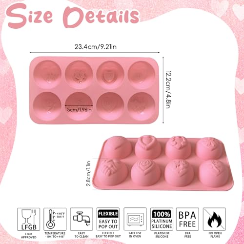 8-Cavities Valentines Silicone Molds with Different Heart Desidgn Semi Sphere Silicone Mold Non-Stick Baking Molds for Candy Pudding Jelly Making Biscuits Cake Decorating 2 Pcs - color: Valentines Styl 44
