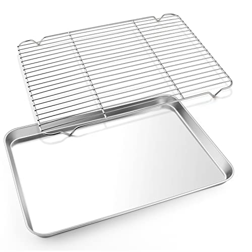 E-far Cookie Sheet with Rack Set, 18”x13” Baking Pan for Oven Roasting - size: 17.7"x13"