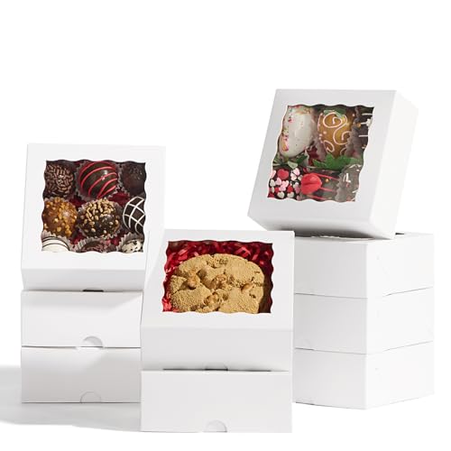 50 Pcs Bakery Boxes - 5x5x2 Inch with Window - Cookies, Mini Cakes, Chocolate Covered Strawberries, Macarons, Pies & Brownie Boxes - color: White