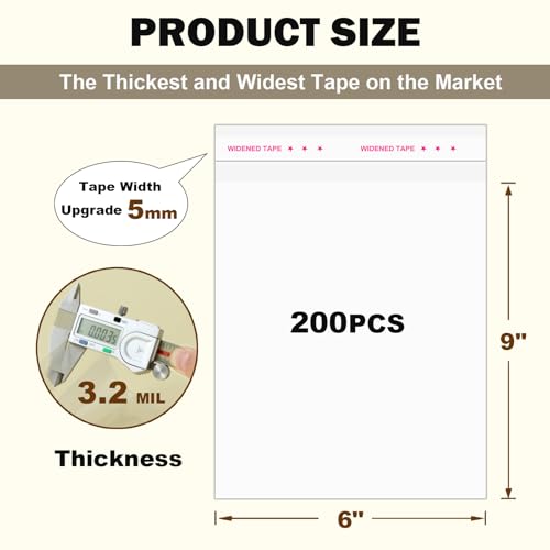 6"x9" 3.2Mil Clear Cellophane Bags Self Sealing Cookies Bags 200PCS Self Adhesive Resealable Cello Bag for Packaging Party Favors Gifts, Thick - color: 6"x9"-200PCS