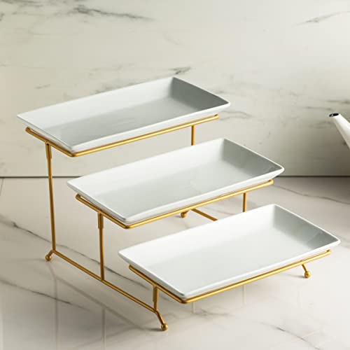 YHOSSEUN 3 Tier Serving Tray with Serving Stand, Ceramic, 12 inch Gold - color: Gold Stand, size: 11.7" x 15.9" x 9.1"