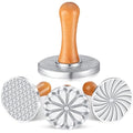 Wenqik 3 Pcs Cute Round Metal Cookie Stamp Press with Wooden Handle - style: Cute