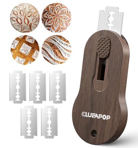CLUEAPOP Bread Lame | Sourdough Scoring Tool | Bread Scoring Tool | Lame Bread Tool | Sourdough Tools Includes 5 Bread Razor Blades, Extractable & Magnetic Scoring Knife for Bread Baking - color: Walnut