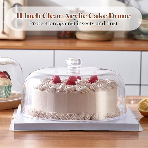 11-inch Plastic Acrylic Cake Dome Cover, Suitable for Cake Stand Plates Transparent Cake Cover(Transparent Handle)