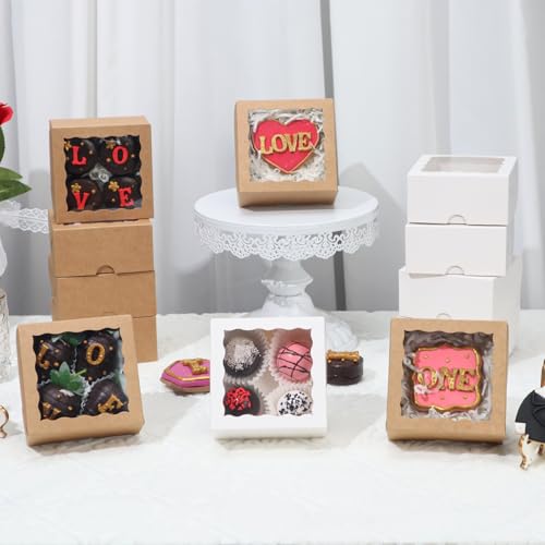 40 Pack Bakery Boxes 4x4x2 Inches Cookies Boxes Mini Bundt Cake Boxes Pie Boxes Cinnamon Roll Treat Boxes Chocolate Truffle Boxes Party Wedding Favor - color: Brown