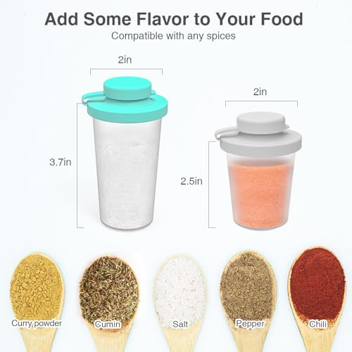 SOPHICO 3.2 & 4.5oz Salt and Pepper Shaker,With Moisture Proof silicone lid - color: Mint & Grey, Medium & Large