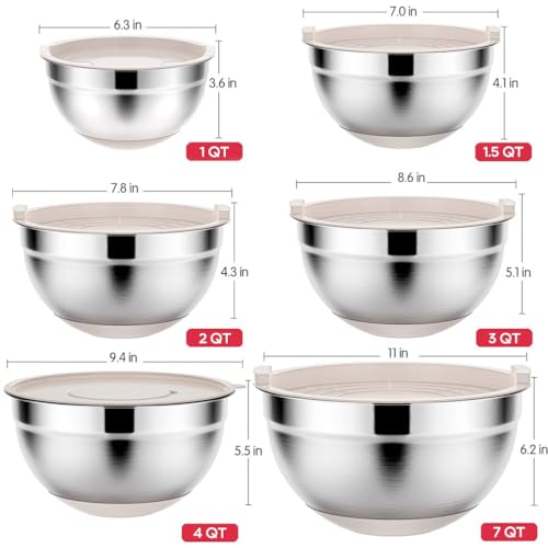 Rottay 20PCS Stainless Steel Mixing Bowls with Airtight Lids Set - color: oatmeal