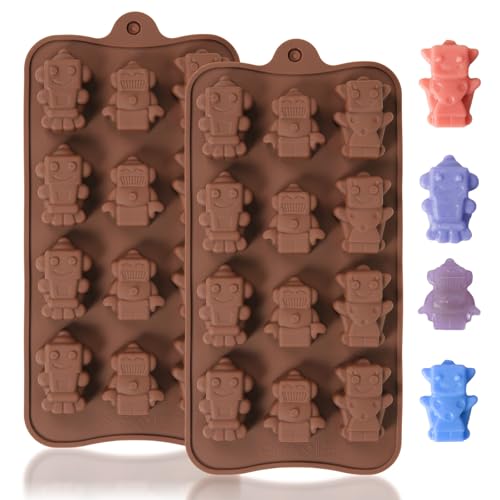 Chocolate Molds Silicone with 12 Cavity Robot Shaped, Mini Robot Molds for Homemade Chocolate/Candy/Gummy/Fondant, Food Grade Candy Mold with 12 Cavities Mini Robots for Fruit Snacks - color: Robot