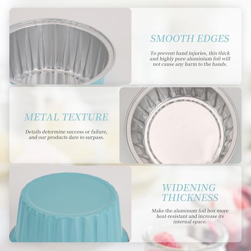100-Pack 5 oz Mint Blue Mini Cake Pans with Lids, Disposable Aluminum Foil Baking Cups, Muffin Tins, Ramekins for Cupcakes, Brownies, Flan, Pudding - Baby Shower, Bridal Shower & Birthday Party - color: Mint Blue
