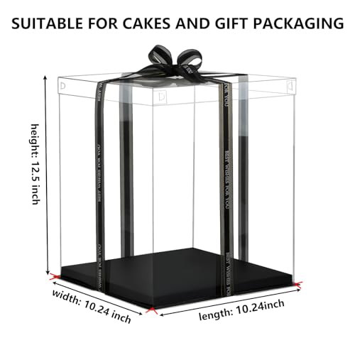 10x10x12 Inch Clear Cake Box 8Pcs - Tall Transport Container, Carrier, Treat Box, Gift Box, Display Case - Black - color: Black