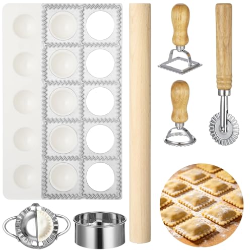 7 PCS Ravioli Maker Set with Pasta Cutter, Stamps and Dumpling Press