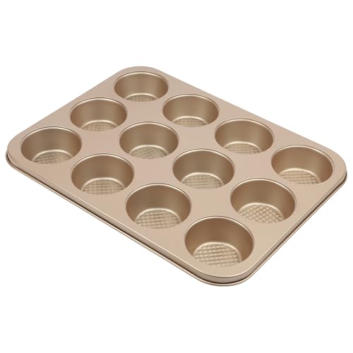 David Burke 12-Cup Muffin Pan, Carbon Steel, PFTE & PFOA Free, Oven Safe, Diamond Textured Surface – Bronze - color: Bronze, size: 12-Cup Muffin Pan
