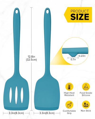 BUNDLEPRO Silicone Spatula, Solid & Slotted Turner, One-Piece, 2 Pack, Blue - color: Blue