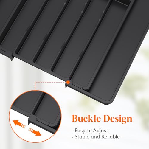 Lifewit Expandable Silverware Drawer Organizer, Kitchen Utensil Tray - color: Black, size: Large (11-18''W x 14''D)