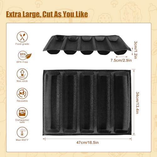 KitchenRaku KR Upgraded Silicone Perforated Baking Forms 13.4"x18.5", Sandwich Mold, French Baguette Bread Pan, Food Mat, 5 Loaf Non-Stick Baking Liners - size: 1 PCS, 5 Loaf_13.4x18.5 inch