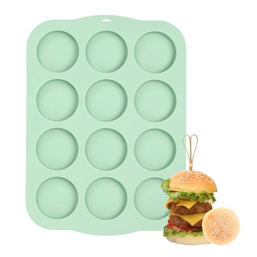 QELEG Silicone Muffin Top Pan, 3 Inch 12-Cavity, Green