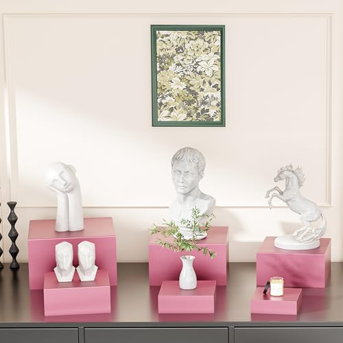 6 Pcs Metal Buffet Risers, Large Food Display Stands for Table - color: Pink, size: 6P-Square(5IN to 10 IN)