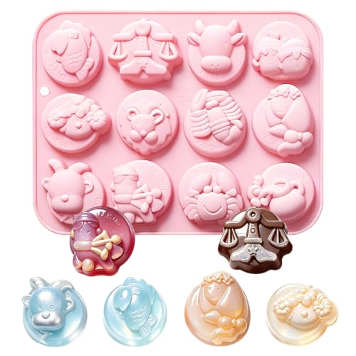 12 Constellation Animal Silicone Mold for Chocolate, Jello, Soap - color: Pink-XY039
