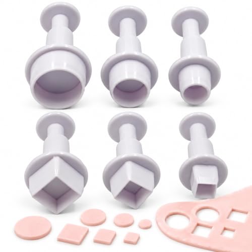 6 PCS Fondant Cutters, Small Round & Square Plunger Cookie Cutter Set - color: Square + Round