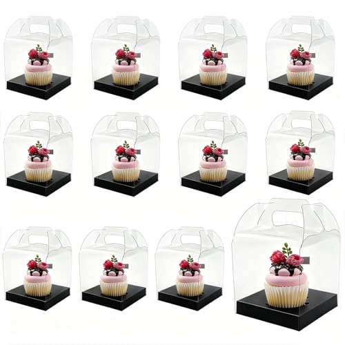 24 Count Individual Cupcake Containers, 4inch Cupcake Boxes Individual, Clear Cupcake Carrier (24, Black) - color: Black