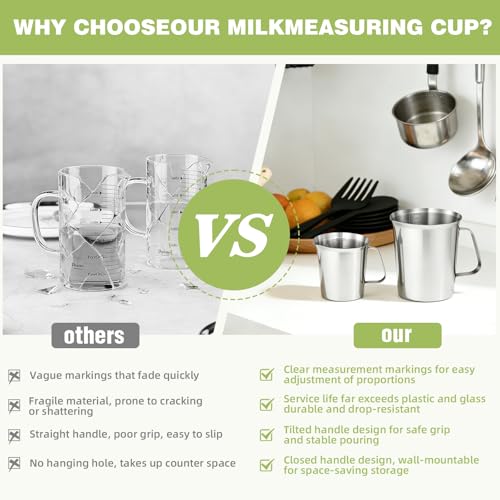 Stainless Steel Metal Measuring Cup w/Handle for Liquid,48&16oz - size: 48 oz+16 oz