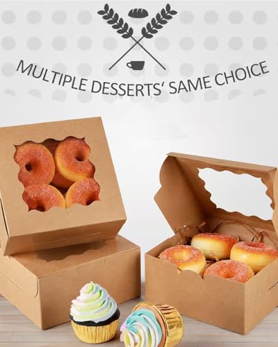 qiqee Kraft Cookie Boxes with Window 60packs 6x6x3 Brown Bakery Box Kraft Paper Boxes for Cookie, Pastry, Cupcake, Pie, Donut - color: Brown, size: 6x6x3"/60packs