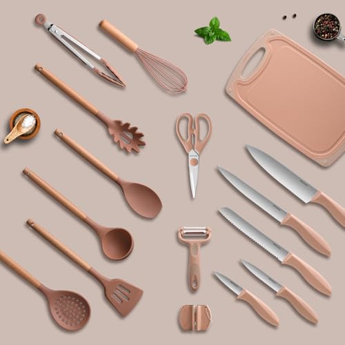 RAXCO Utensil Sets,18-Piece Silicone Cooking Utensils and Knife Set,Mousse - color: Mousse