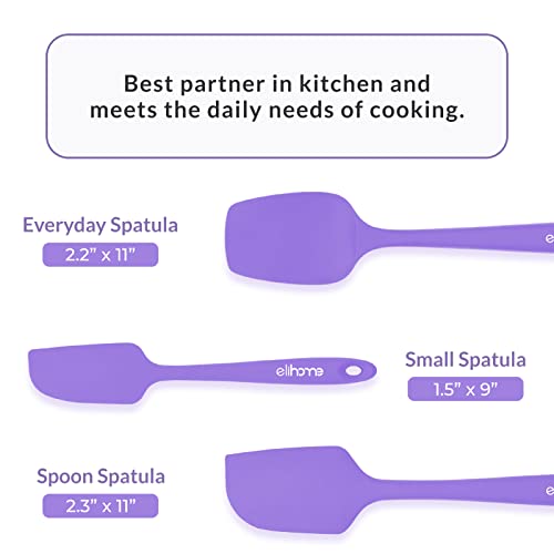 Elihome Chef Series 3 Piece Silicone Spatula Set - 600°F Heat Resistant Non Stick Rubber Kitchen Scraper Spatulas for Cooking, Baking, and Mixing – BPA Free and LFGB Certified Silicone, Purple Color - color: Purple