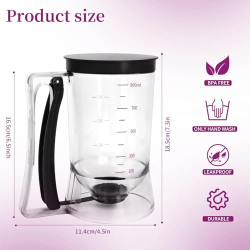 4-Cup Pancake Batter Dispenser with Squeeze Handle & Measuring Marks - color: Black