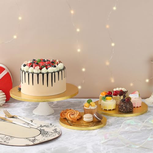 6-Pack Gold Cake Drum Board 12 Inch Circle Full Wrap Edge Cardboard Sheets Grease Proof Foil Stand Thick Disposable Base for Desserts Pastries Display - size: 12''