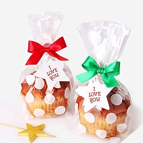 JOERSH Cellophane Treat Bags with Silver Ties, 200 Pack, 5x8 Inch
