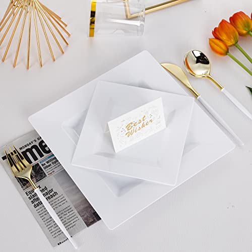 100 Pack White Plastic Square Dessert Plates, 6.5" Disposable Salad Plates - color: White