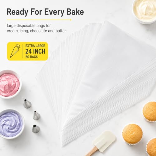 50 Pcs Large Piping Bags 24 Inch For Decorating Cupcakes Cakes Cookies