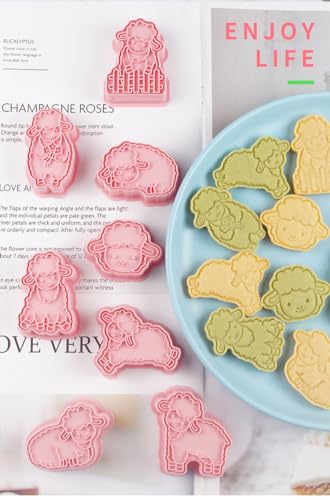 Sheep Cookie Cutters,Animal Cookie Stamps Set 8pcs (Sheep) - color: Sheep