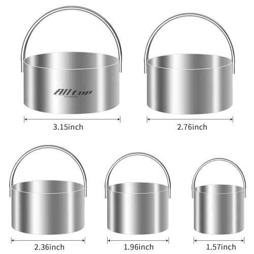 ALLTOP Round Biscuit Cutters with Handle, Stainless Steel, 5 Pcs - style: Round Plain