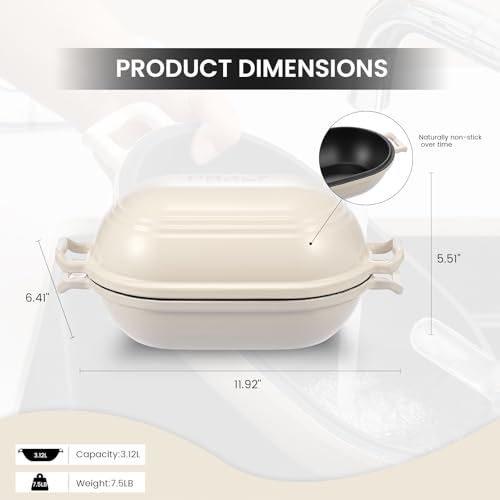 Enameled Cast Iron Dutch Oven for Sourdough Bread Baking,9 x 5-4/5 Inch Oval Cast Iron Bread Pan with Lid,Dutch Oven for Homemade Sourdough Baking,2.8QT Meatloaf Pan,Oven Safe - color: Beige