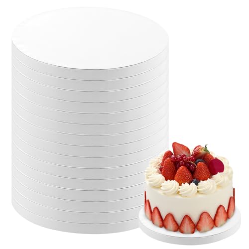 15 Pack Cake Drum Boards 8 Inch Round Cake Drums White 1/2” Thick Cake Drum Corrugated Cardboard Cake Board Base for Multi-Layer Cakes Sturdy Cake Decorating Supplies - size: 8 Inch - 15 Pack