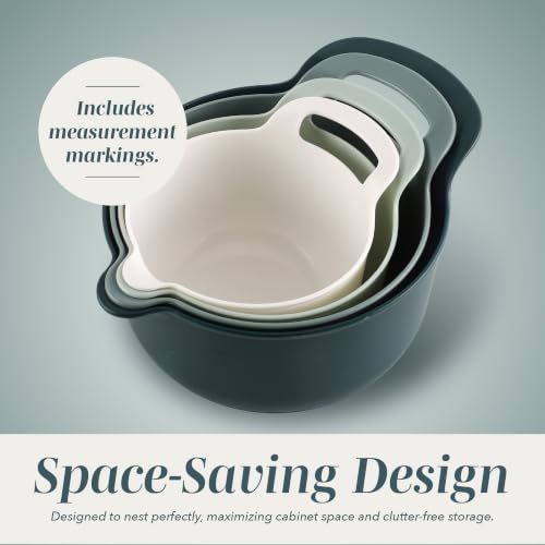 COOK WITH COLOR Nesting Plastic Mixing Bowl Set with Pour Spouts and Handles, Green, 4 Piece Non-Slip - color: Green, size: 4 Piece Non-Slip