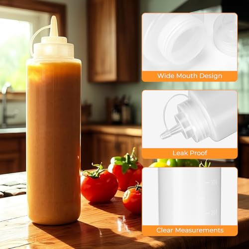 DHSBTLS 32 oz Plastic Squeeze Bottles with Tethered Caps, 8 Pack - color: 32oz-8 Pack