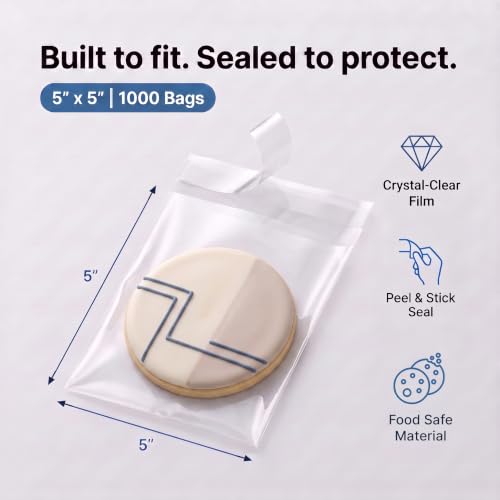 5" X 5" Self-Sealing Cellophane Bags (1000 Count) Clear Cookie Bags - size: 5" X 5"