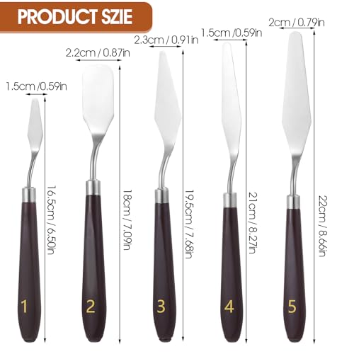 Nogeqi 5PCS Cake Cream Spatula, Stainless Steel Icing Frosting Spatula for Cake Decorating, Art Painting Baking Pastry Tool for Fondant Chocolate Cream Toner