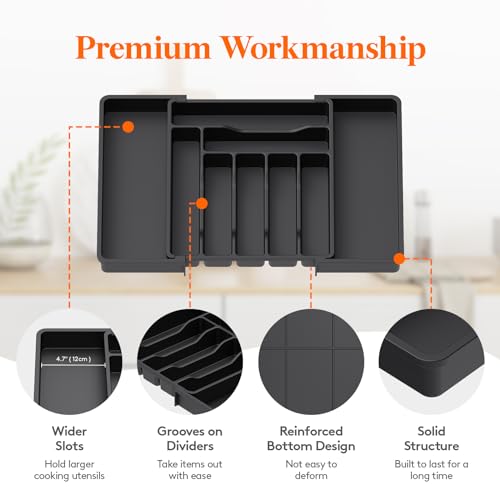 Lifewit Expandable Silverware Drawer Organizer, Kitchen Utensil Tray - color: Black, size: XL (13"-22.4" W × 15"D)