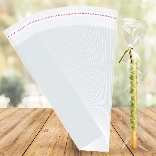 200 Pcs Pretzel Rod Bags Small Clear Individual Plastic Resealable Cellophane Treat Bags with Twist Ties for Chocolate Candies Cookies Candy Packaging Wrapping Gift Giving Party Favors - size: 2x8.2 Inches