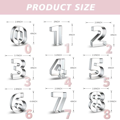 ZADE Number Cookie Cutters 9 Pcs, 4 Inch Stainless Steel Number Cookie Cutters Set, Numbers 0-8 (6 Reverses to 9) Cookie Fondant Dough Kitchen Baking for Birthday Holiday Family Party - color: 4 INCH-9PCS Number
