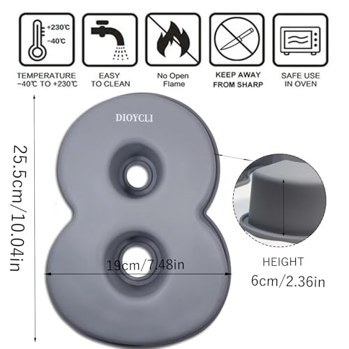 Dioycli Number Cake Molds for Baking Silicone Number 8 Cake Pan, 10 Inch - size: 8