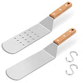 Metal Spatula Set, HaSteeL Stainless Steel Griddle Spatula Tools Kit with Wooden Handle, Heavy Duty Long Pancake Flipper Burger Turner for BBQ Teppanyaki Flat Top Grilling Cooking Outdoor & Indoor - color: Wooden Handle