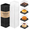100 Set Plastic Single Individual Cupcake Containers Muffin Dome Holders with Lids, Mini Cupcake Containers Square Moon Cake Box Stand, Cookies Muffins Dome Box Mini Dessert Boxes- Black