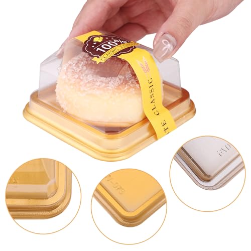 150 PCS Clear Plastic Mini Cake Boxes 3.5Inch Muffin Boxes Biscuit Boxes Cheese Pastry Moon-Cake Dessert Box Packaging Containers for Party, With Sticker To Secure The Lid