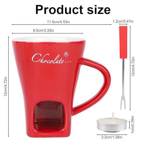 Chocolate Fondue Mug with Fork and Tealights, Sweet Chocolate Melting Cup